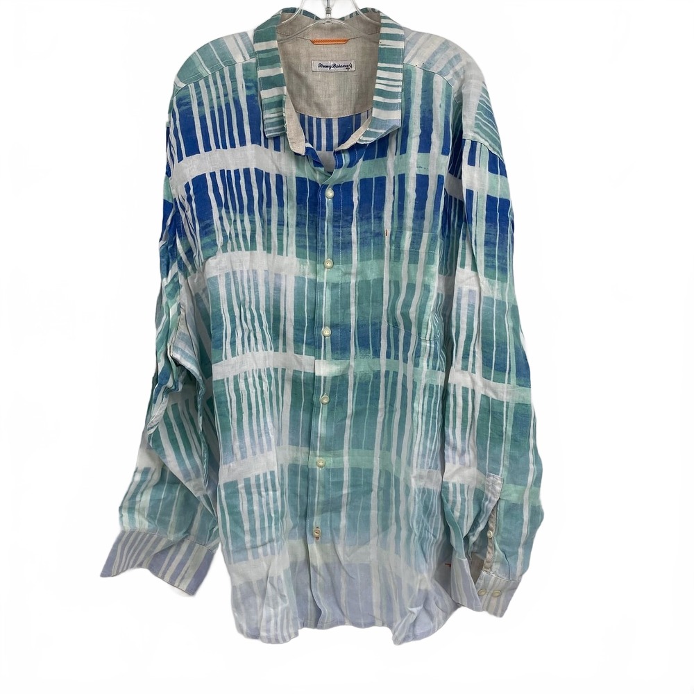 Tommy Bahama Blue Linen Button-Down Shirt | Plus XXL</title